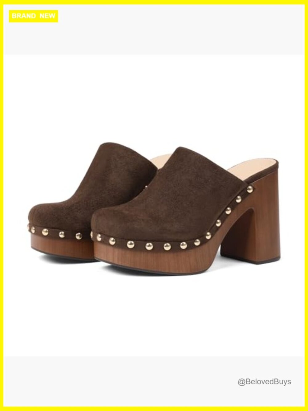Chunky Platform Clogs Mules Rivet Studded Heels Slip On Sandals - Picture 4 of 7